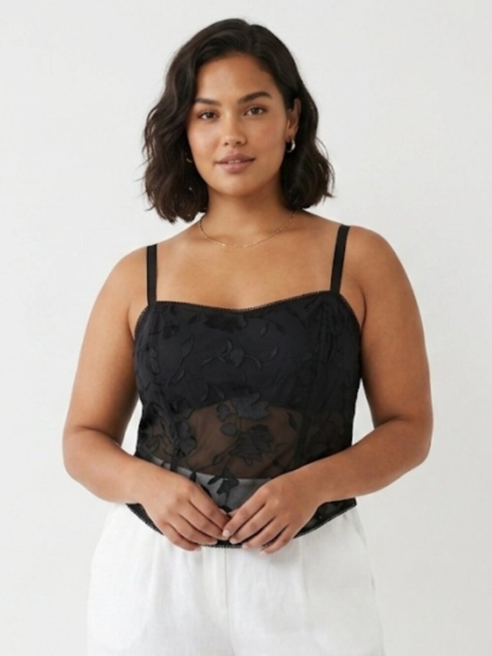 Sheer Floral Lace Black Cami Top